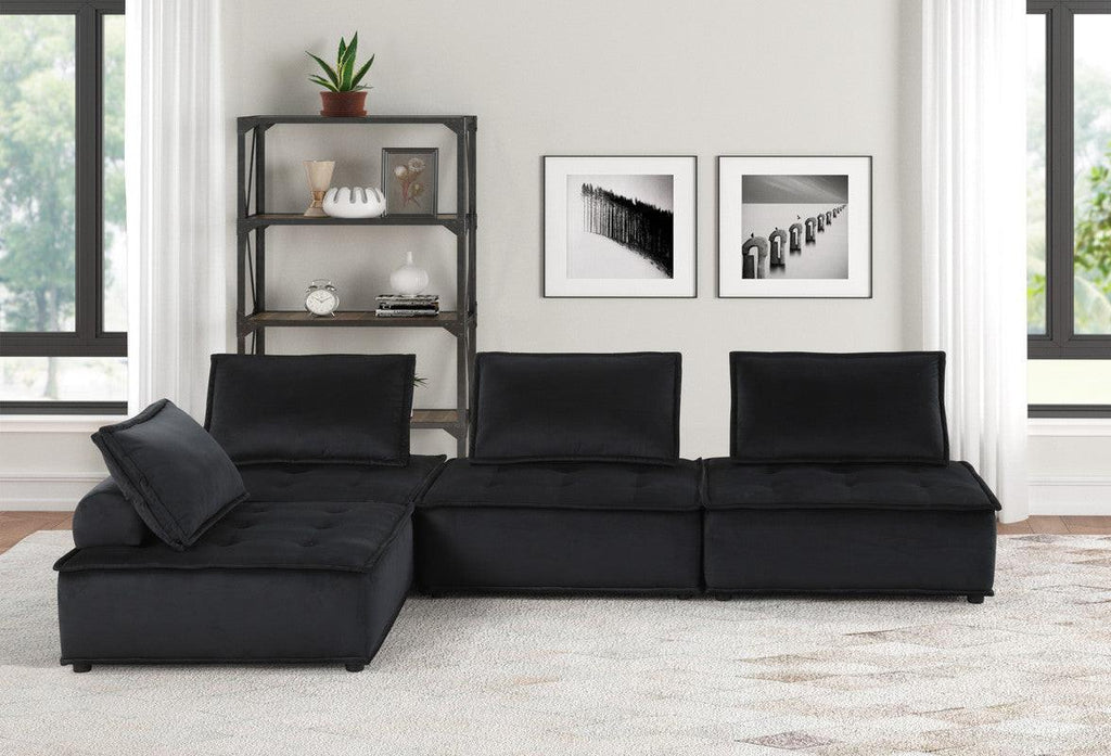 Aveline Black Velvet 4-Seater Modular Sofa.
