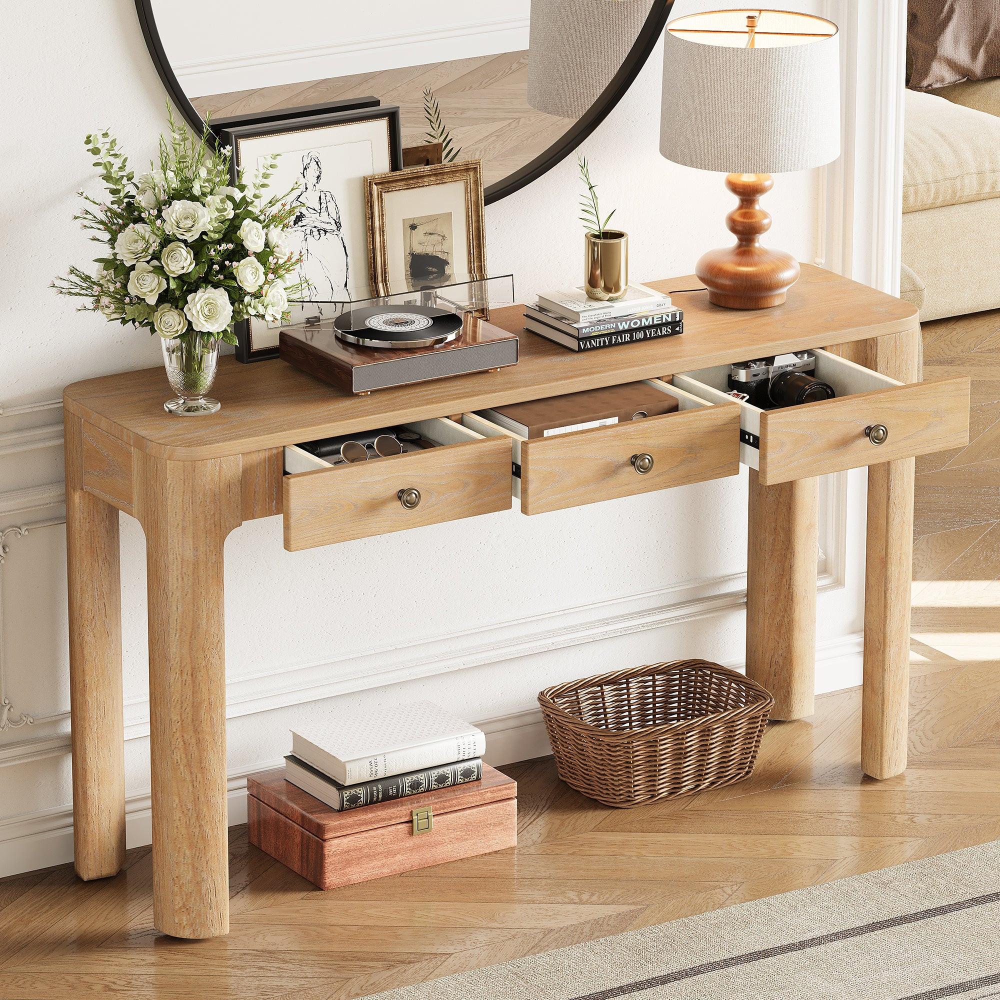 TREXM Rustic Console Table with Drawers for Entryway & Living Room.