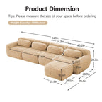 L-shaped Modular Sectional Sofa Couches, Plush Fabric, No Assembly, Light Khaki.