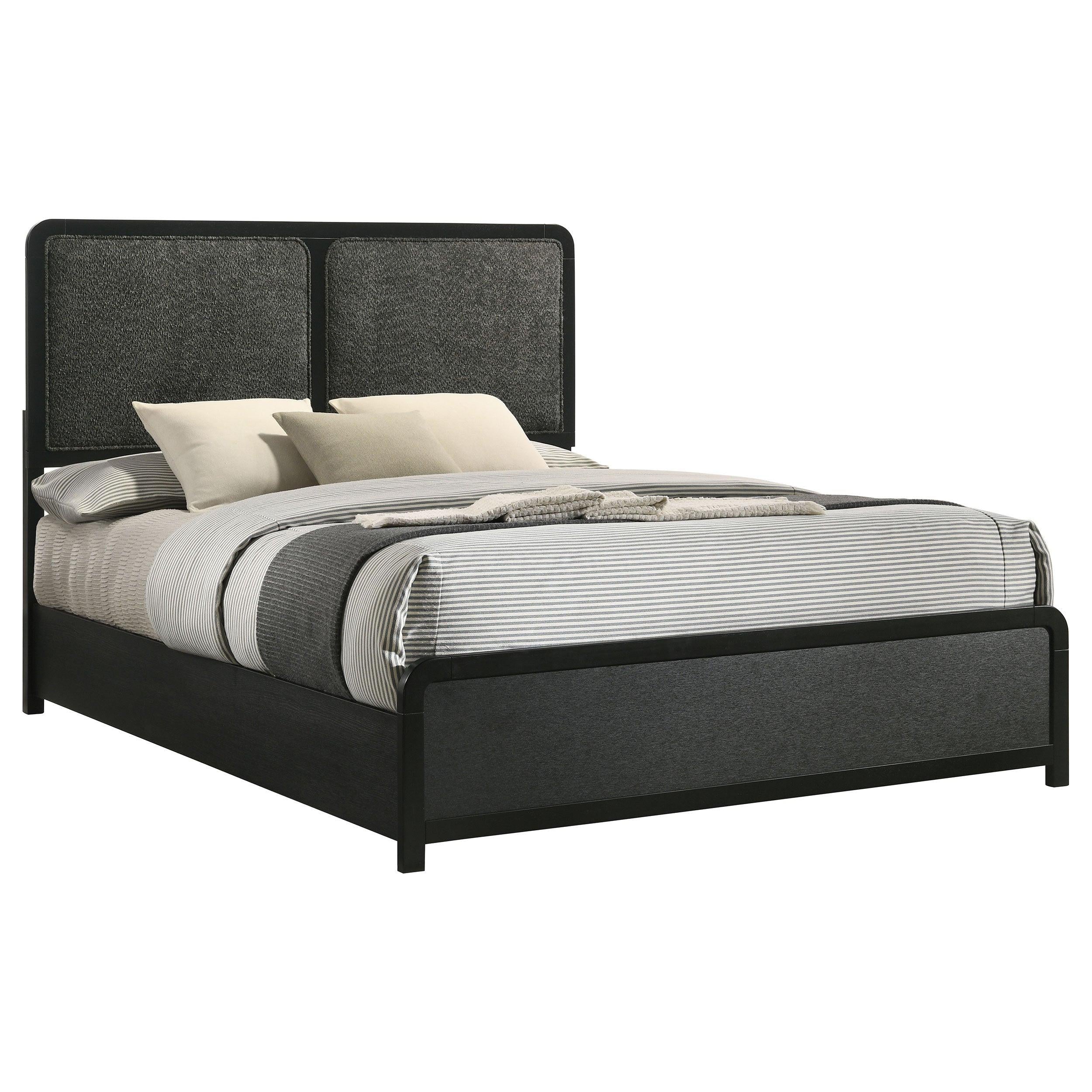 Burton Black Upholstered King Bed.