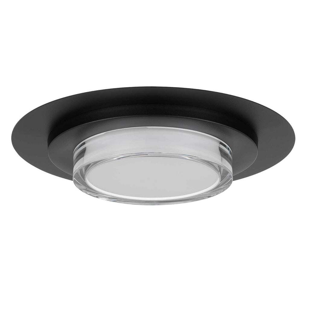 Bottom view of 16 Inch LED Flush Mount Ceiling Fixture with clear lens and black housing for modern home lighting.