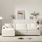 Chenille Modular Sofa in cream with deep seats, arranged in a straight configuration for flexible living room seating options.