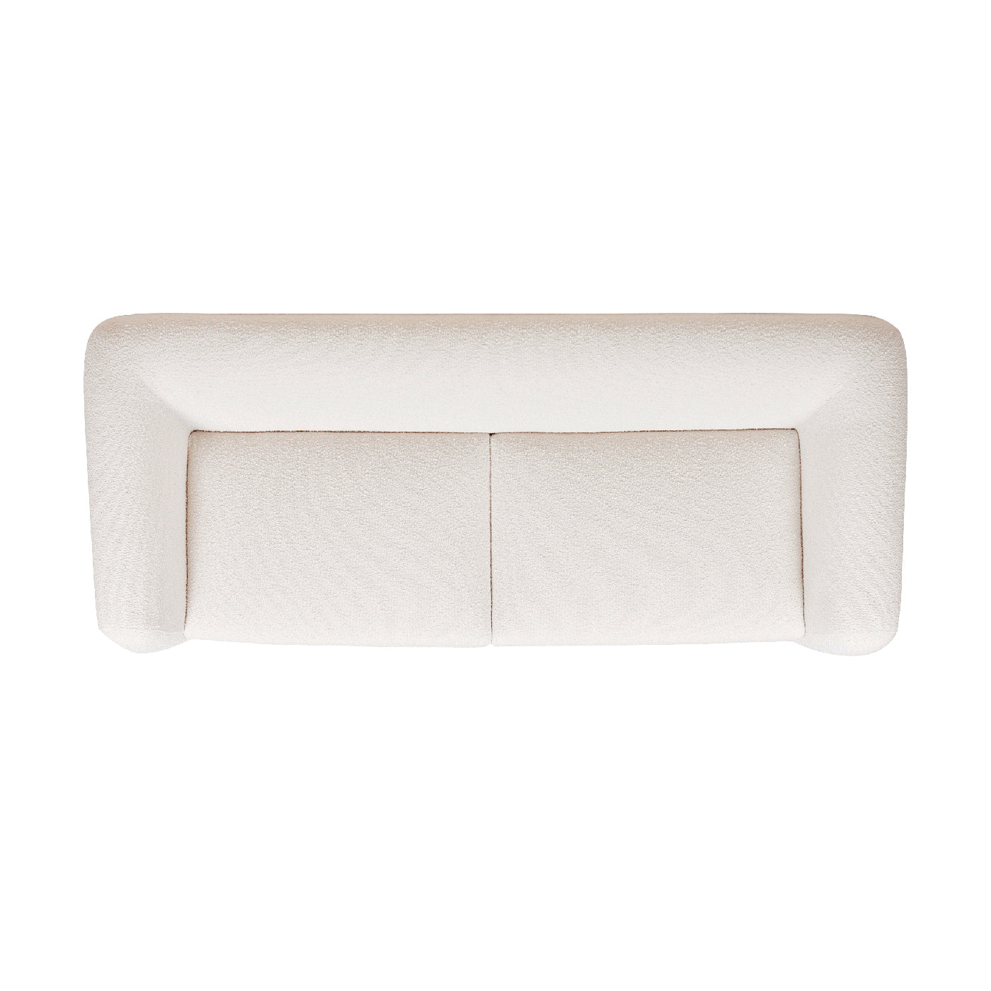 Top view of Alpine Sherpa Sofa Ivory White showing plush boucle cushions and curved backrest design for modern furniture appeal.