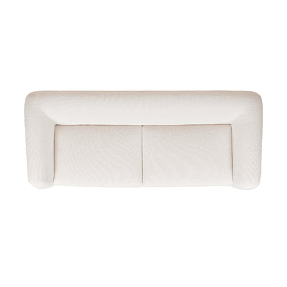 Top view of Alpine Sherpa Sofa Ivory White showing plush boucle cushions and curved backrest design for modern furniture appeal.