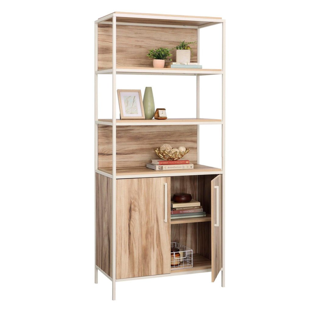 Brown Bookcase with Doors - 5 Shelves for Storage.