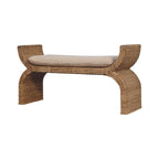 Rattan Weave Boucle Bench - Handmade Wood Furniture.