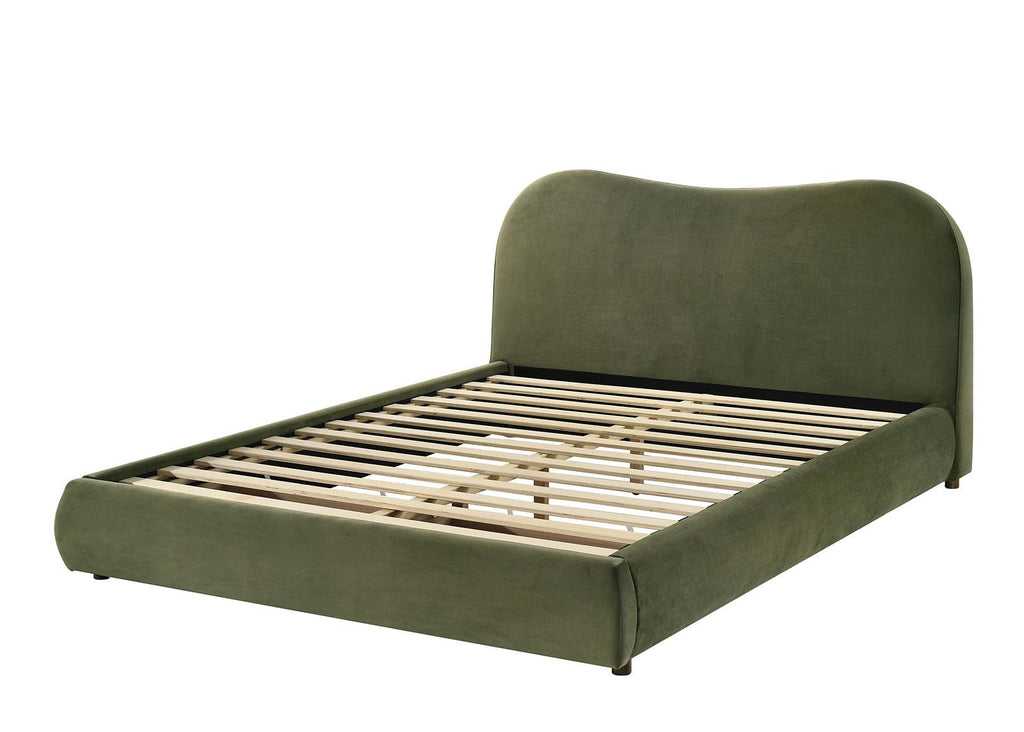 Olive Green Velvet King Bed with Storage.