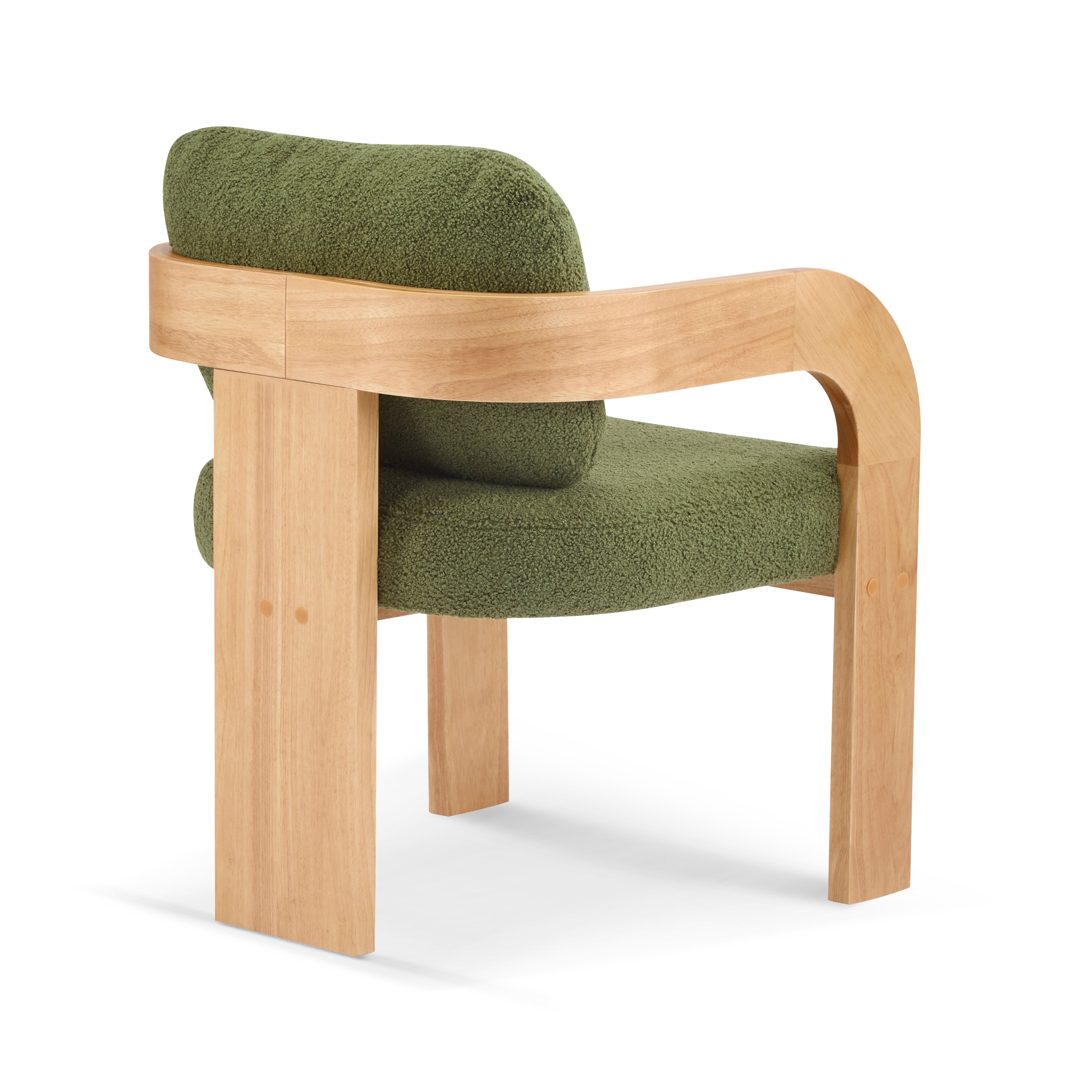 2-Pack Dining Chairs with Pillow Back, Green Boucle Fabric, Natural Color Solid Wood Frame