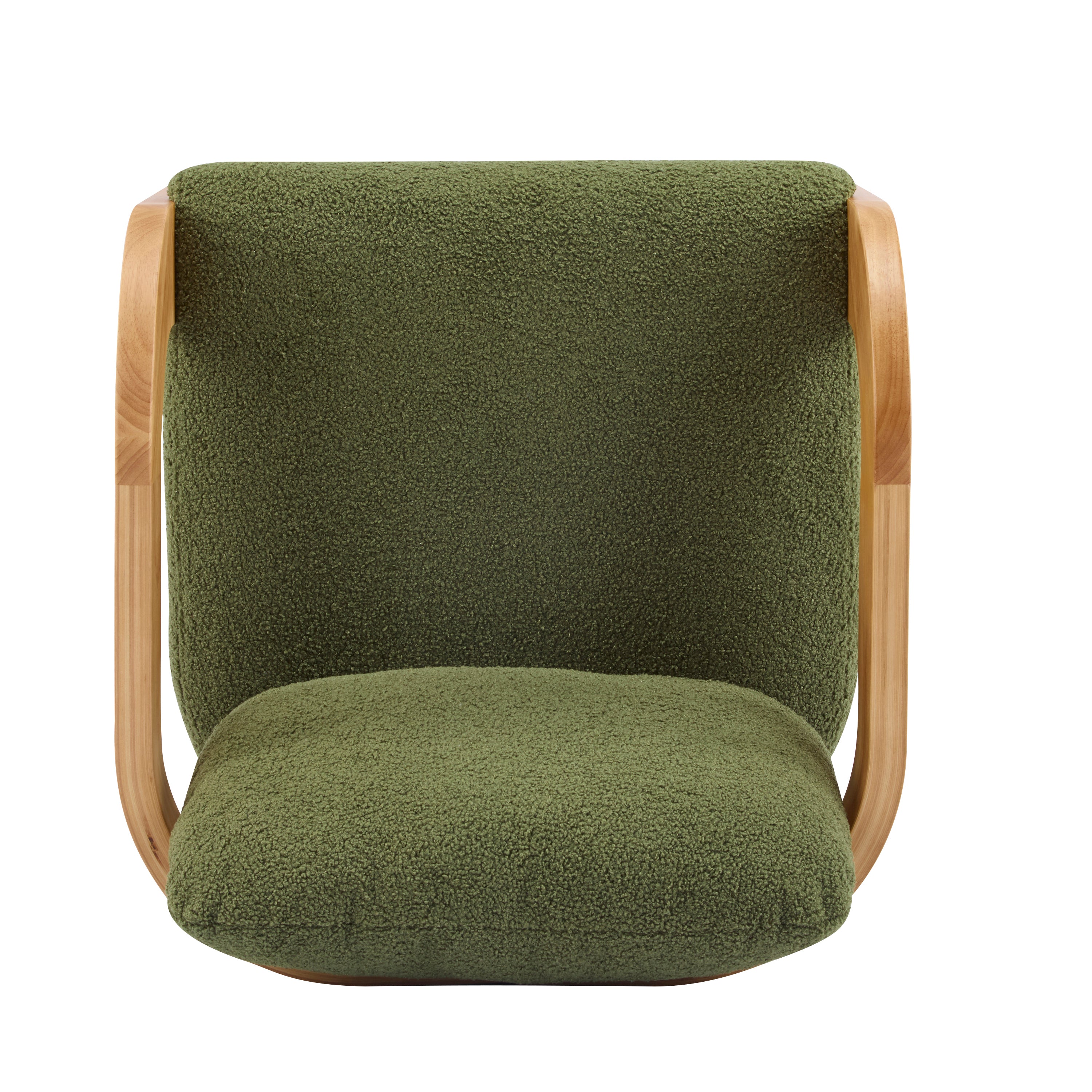 2-Pack Dining Chairs with Pillow Back, Green Boucle Fabric, Natural Color Solid Wood Frame