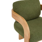 2-Pack Dining Chairs with Pillow Back, Green Boucle Fabric, Natural Color Solid Wood Frame