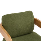 2-Pack Dining Chairs with Pillow Back, Green Boucle Fabric, Natural Color Solid Wood Frame