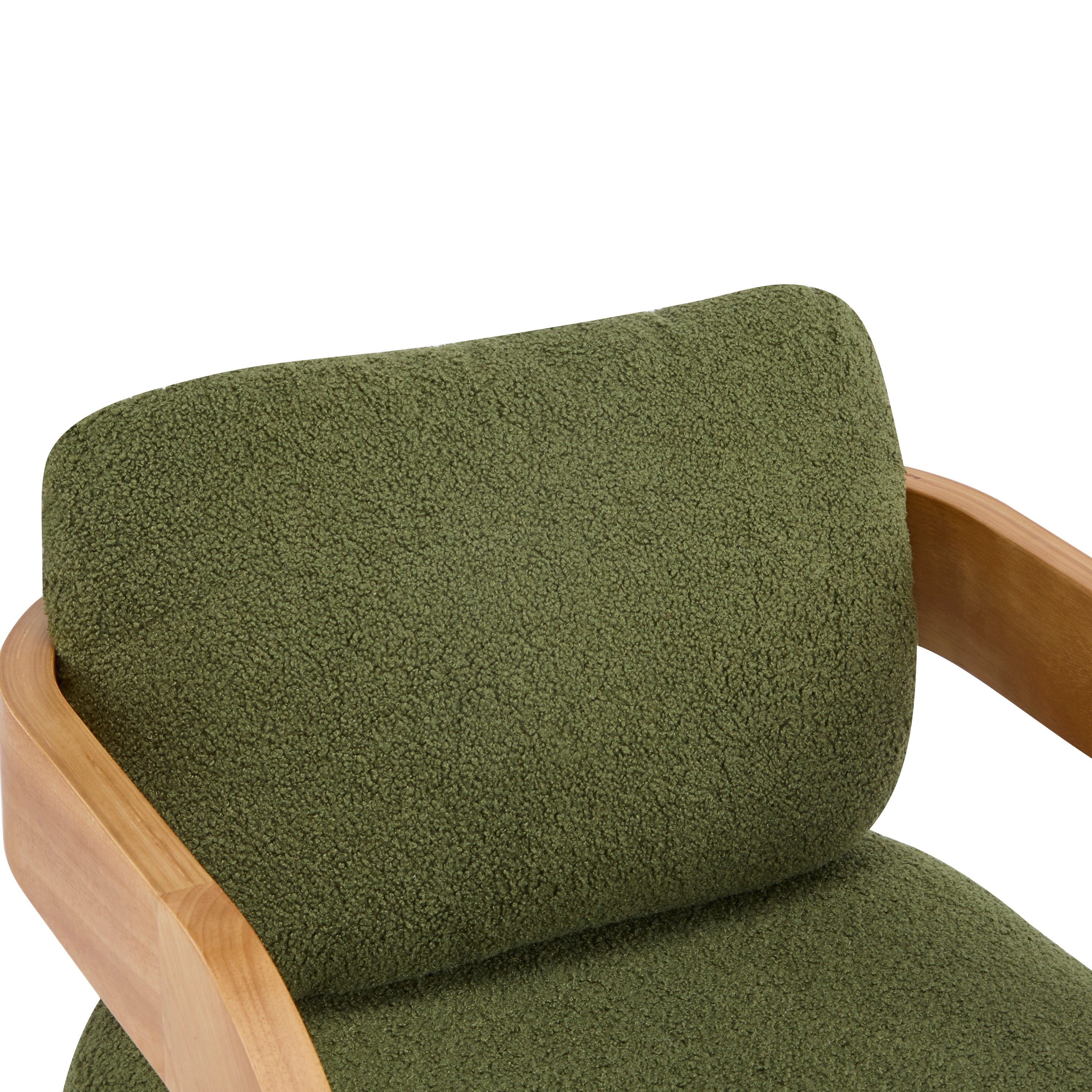 2-Pack Dining Chairs with Pillow Back, Green Boucle Fabric, Natural Color Solid Wood Frame
