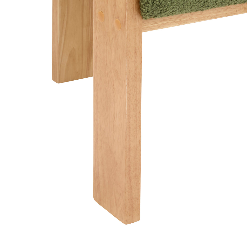 2-Pack Dining Chairs with Pillow Back, Green Boucle Fabric, Natural Color Solid Wood Frame