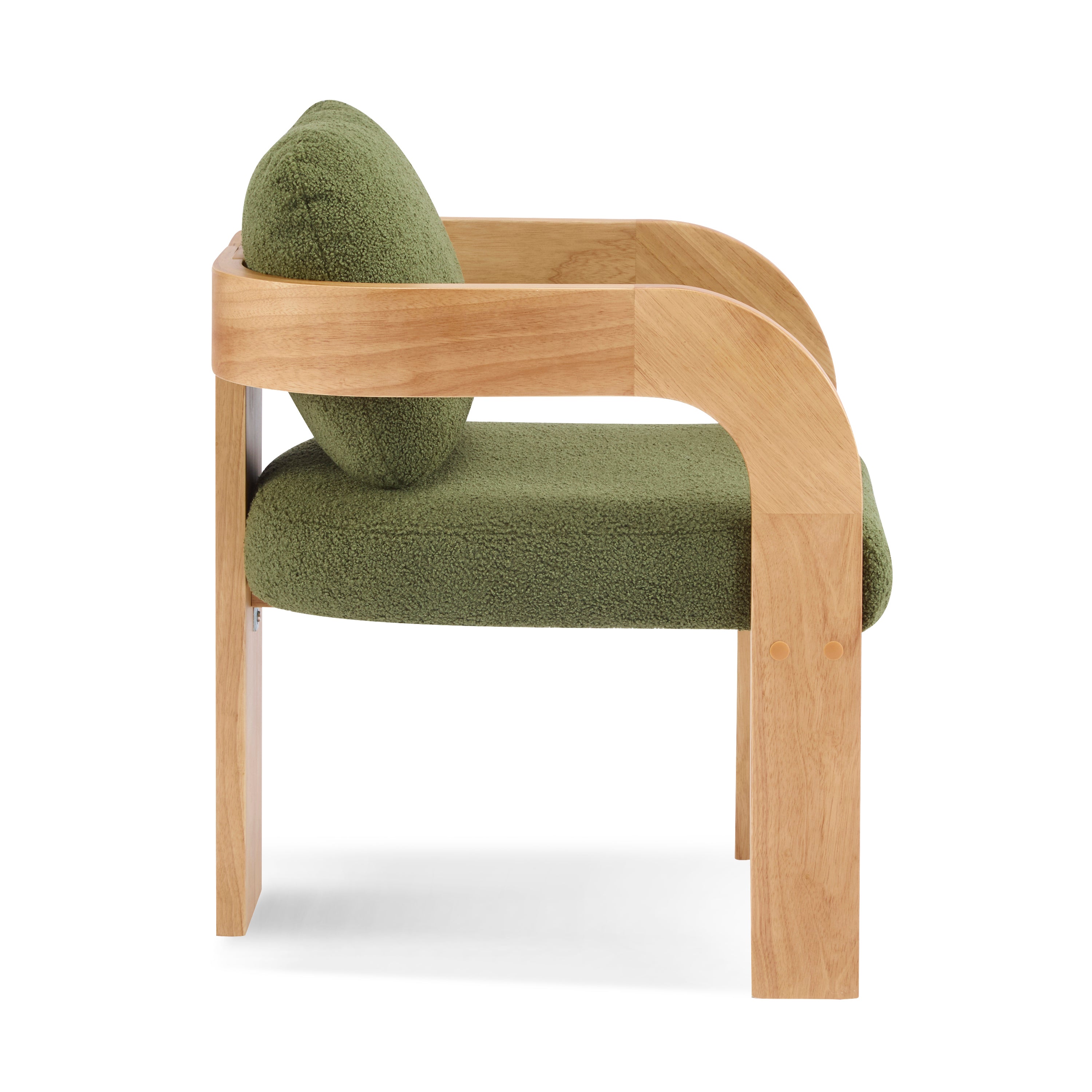 2-Pack Dining Chairs with Pillow Back, Green Boucle Fabric, Natural Color Solid Wood Frame