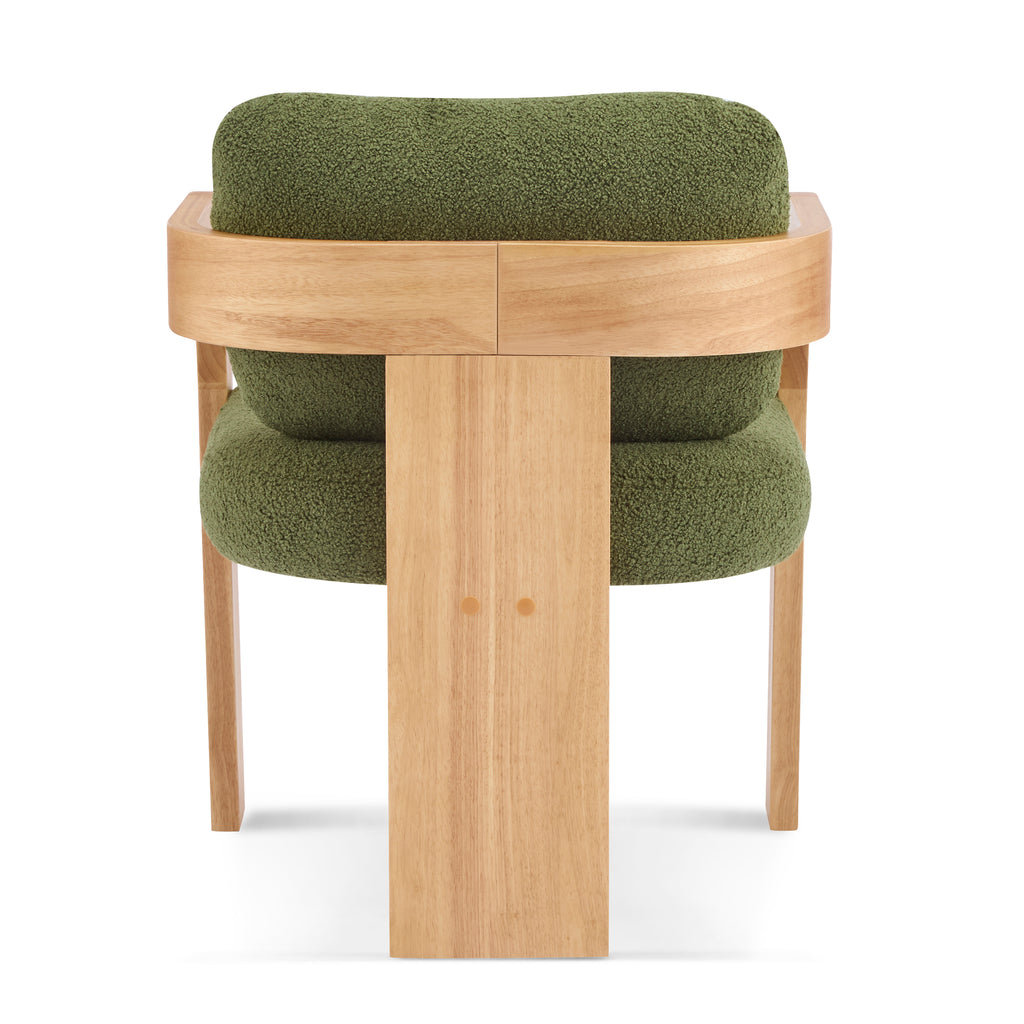 2-Pack Dining Chairs with Pillow Back, Green Boucle Fabric, Natural Color Solid Wood Frame