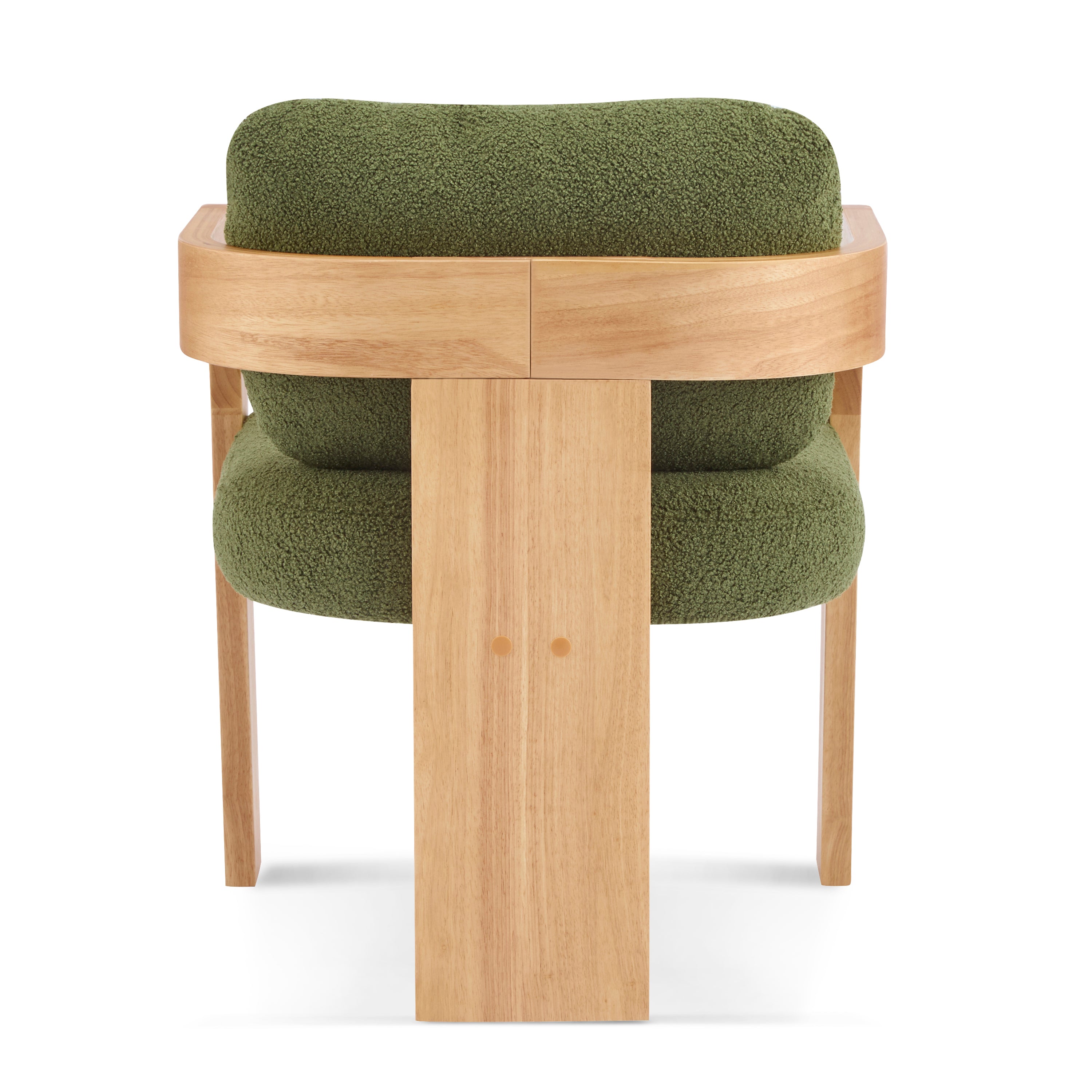 2-Pack Dining Chairs with Pillow Back, Green Boucle Fabric, Natural Color Solid Wood Frame