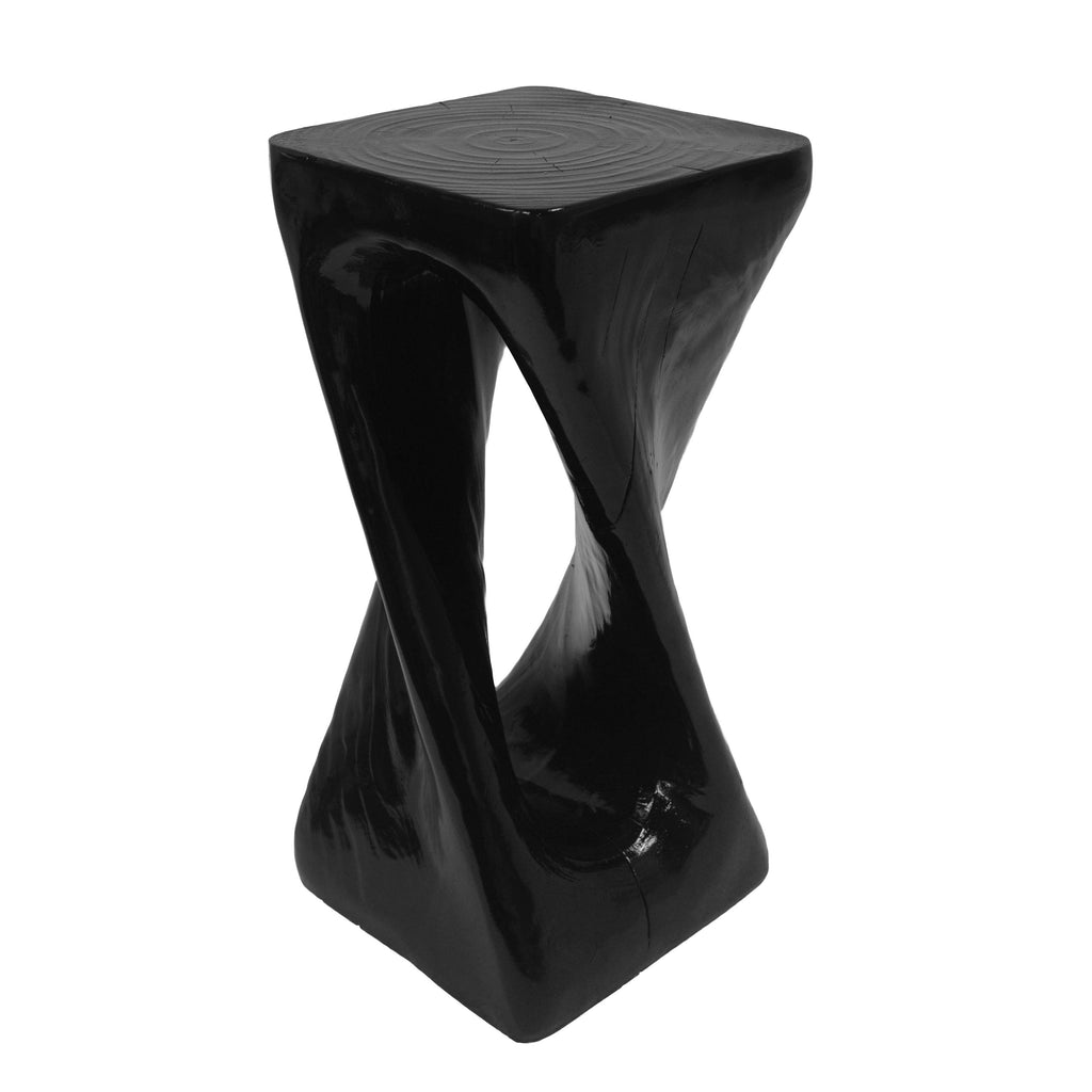 Outdoor Side Table,Twist Shape End Table,Decorative Accent Table,Garden Stool Table for Patio Balcony Beach Pool Side,Lightweight Concrete,Wood Like Texture,Black Color.