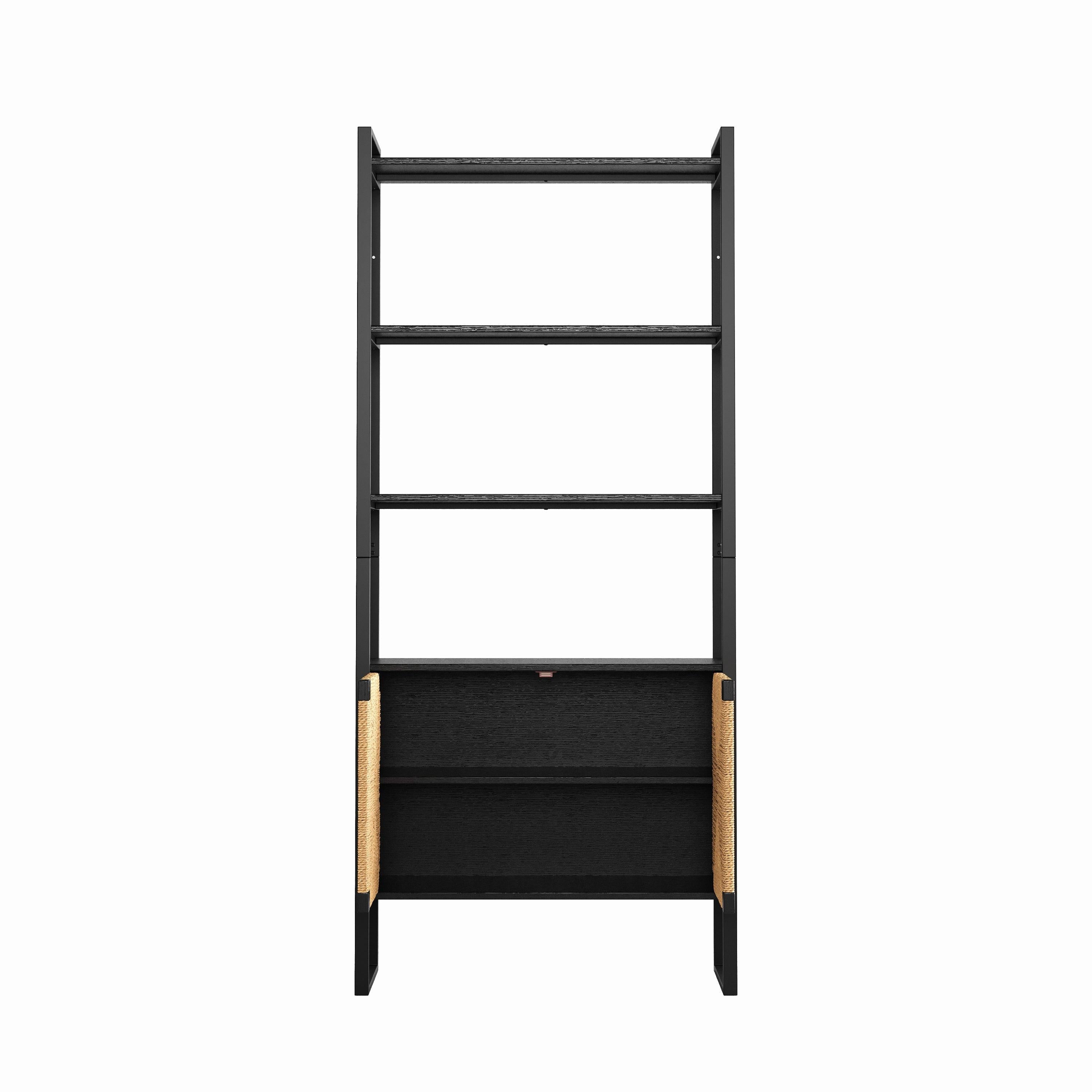 Rattan Cabinet Storage Bookshelf - Dual-Function Display Shelf.