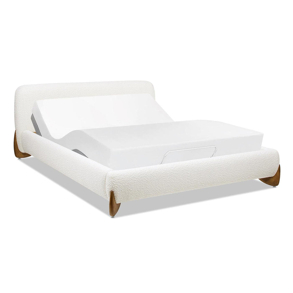 Alpine Platform Bed Queen in Ivory White Boucle.