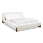 Alpine Platform Bed Queen in Ivory White Boucle.