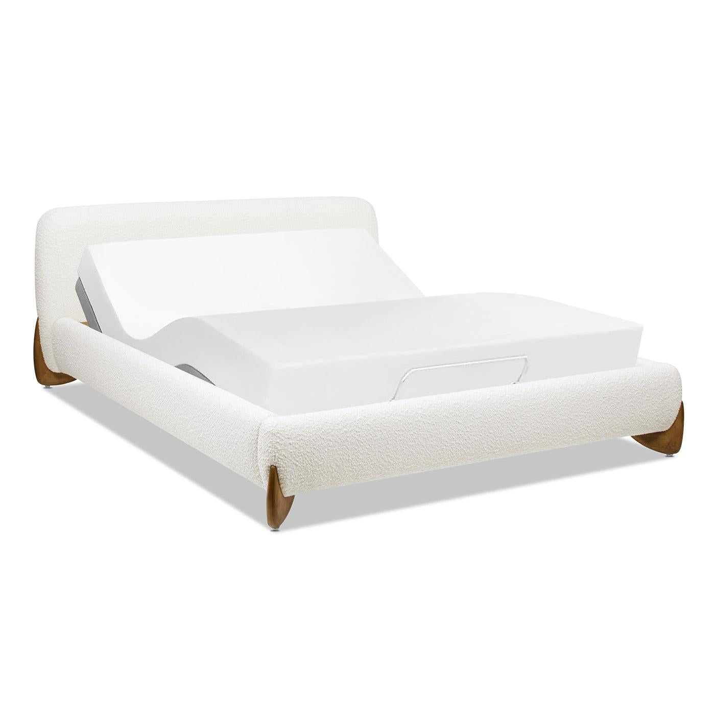 Alpine Platform Bed Queen in Ivory White Boucle.