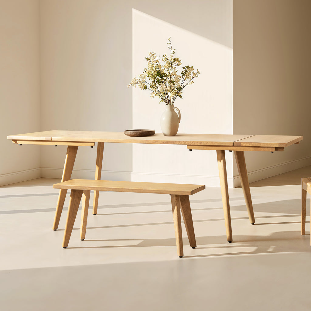 Capri 59-90.5' Solid Oak Wood 4-6 Seat Extendable Leaf Dining Table, Natural Brown Red Oak