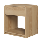 Oak Mid-Century Modern Bedside Table Set with Drawer, 2-Piece