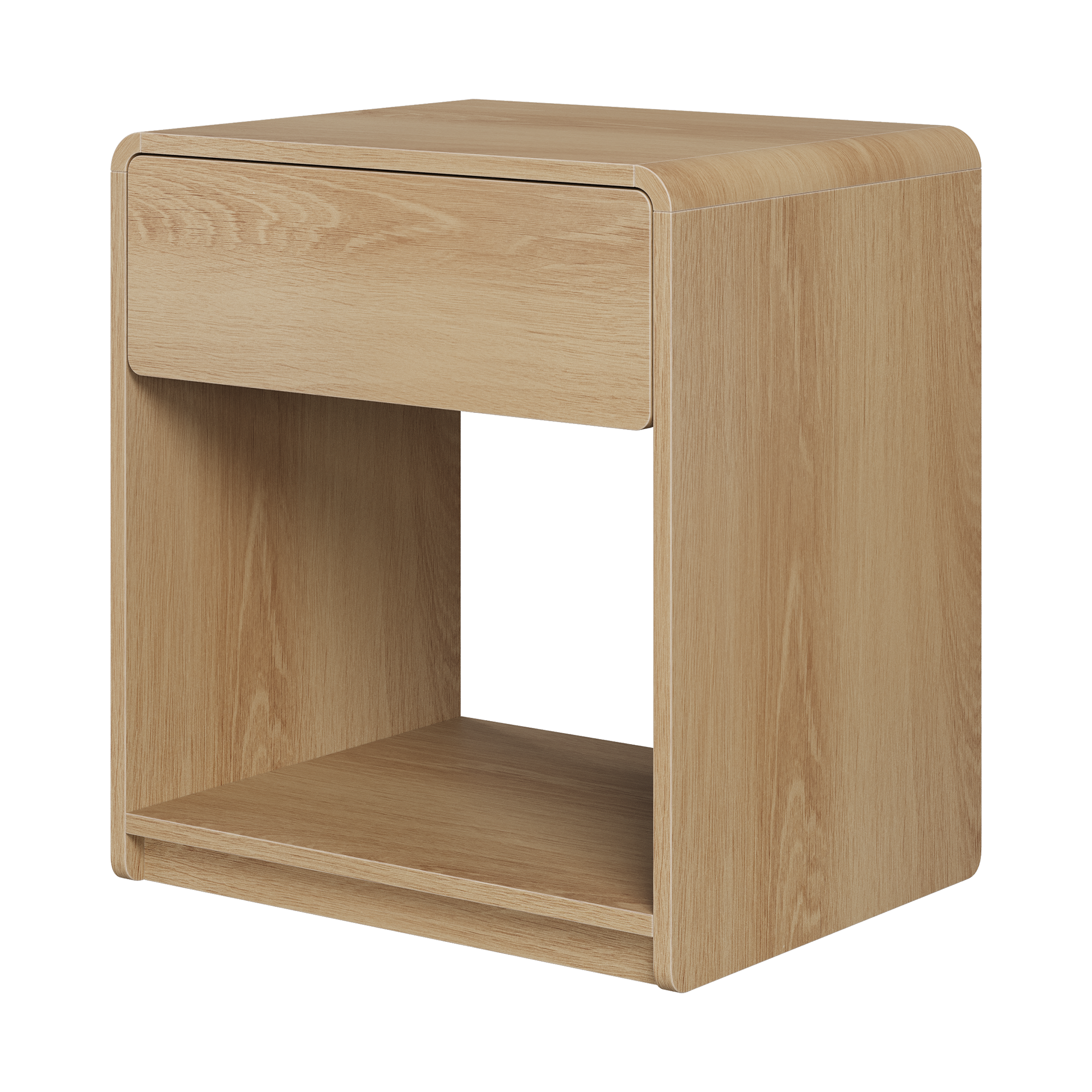 Oak Mid-Century Modern Bedside Table Set with Drawer, 2-Piece