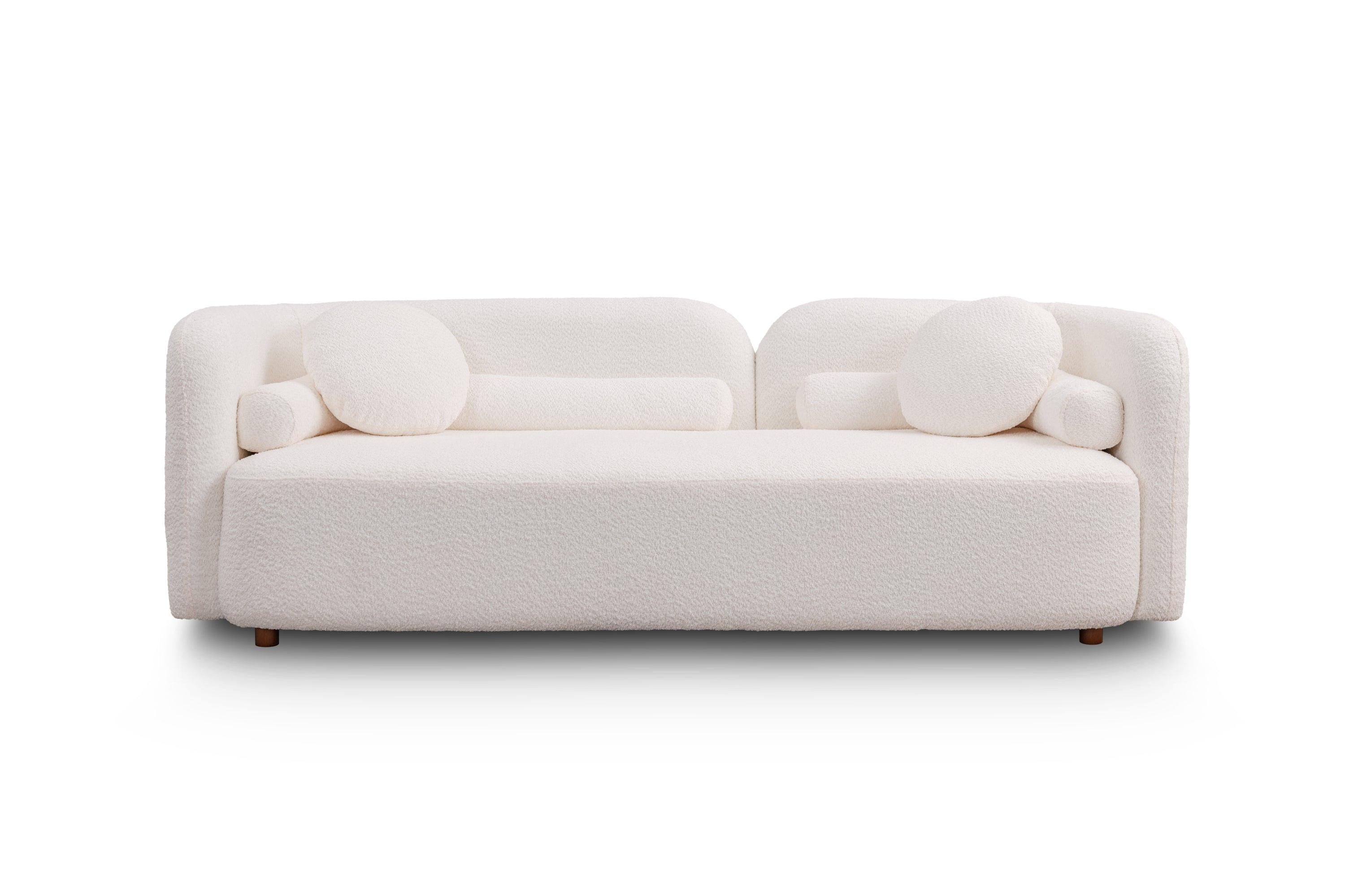 White Boucle Sofa Couch for Living Room.