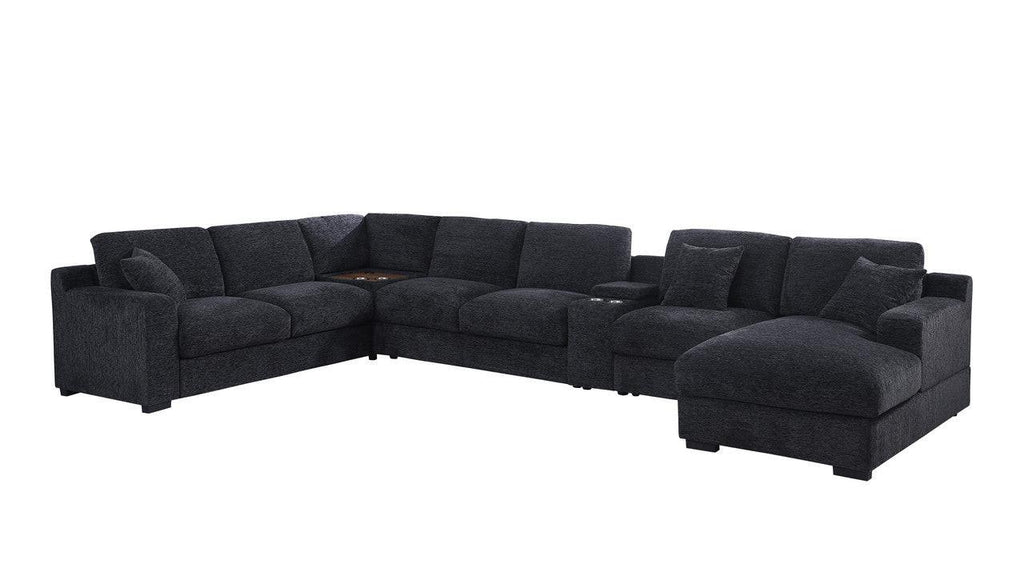 Chiara Dark Gray Sectional Sofa with Charging Ports.