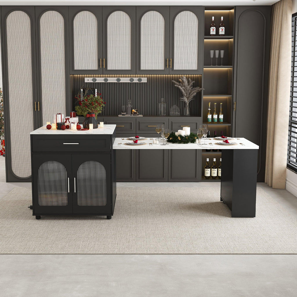 Expandable Kitchen Island with Power Outlet & Storage.