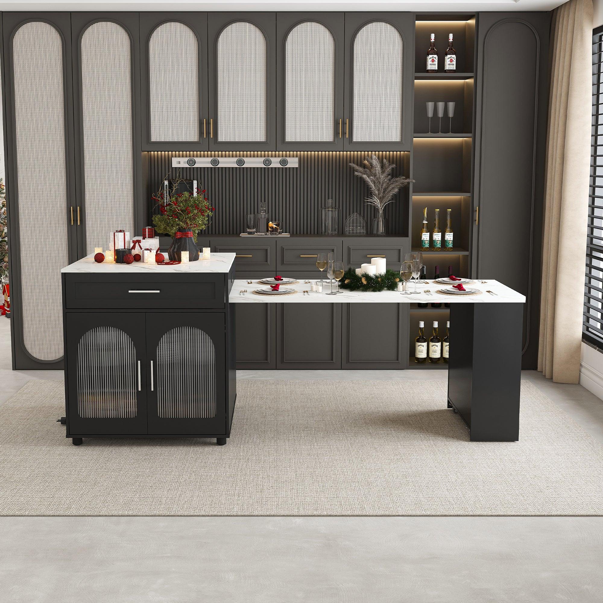 Expandable Kitchen Island with Power Outlet & Storage.