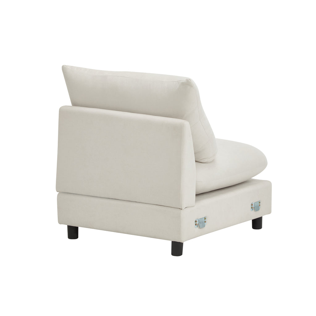 Back view of the modular seat from the 99 in. 4-piece L shaped sectional sofa, showing durable fabric and metal connectors for easy assembly.