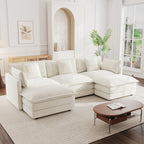 U-Shaped Chenille Sectional Sofa with Reversible Footrest in White
