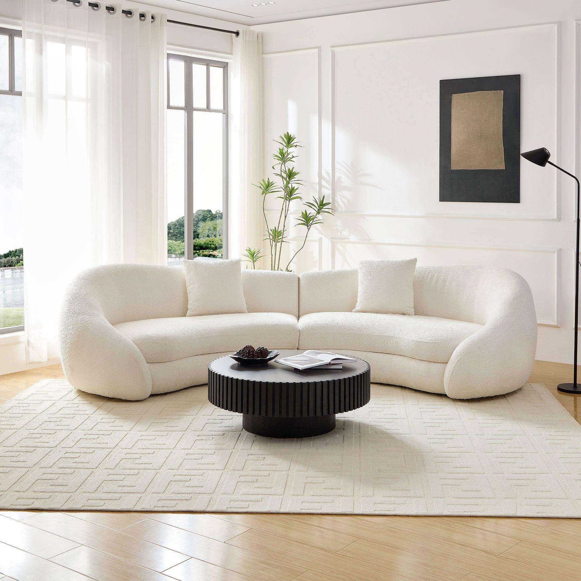 Modern Curved Sofa with Love Heart Design - White.