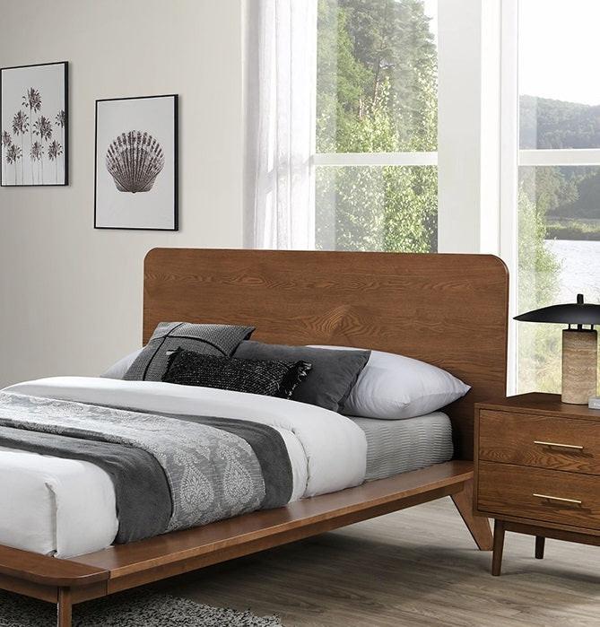 Walnut Queen Size Bed Frame - Solid Wood, Modern Design.