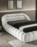 White Chenille King Size Bed with Contemporary Style.