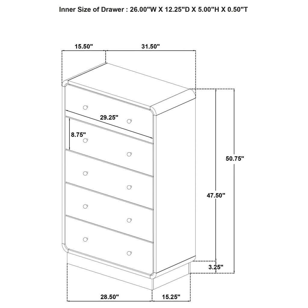 Burton Black 5-Drawer Chest of Drawers for Bedroom Storage.