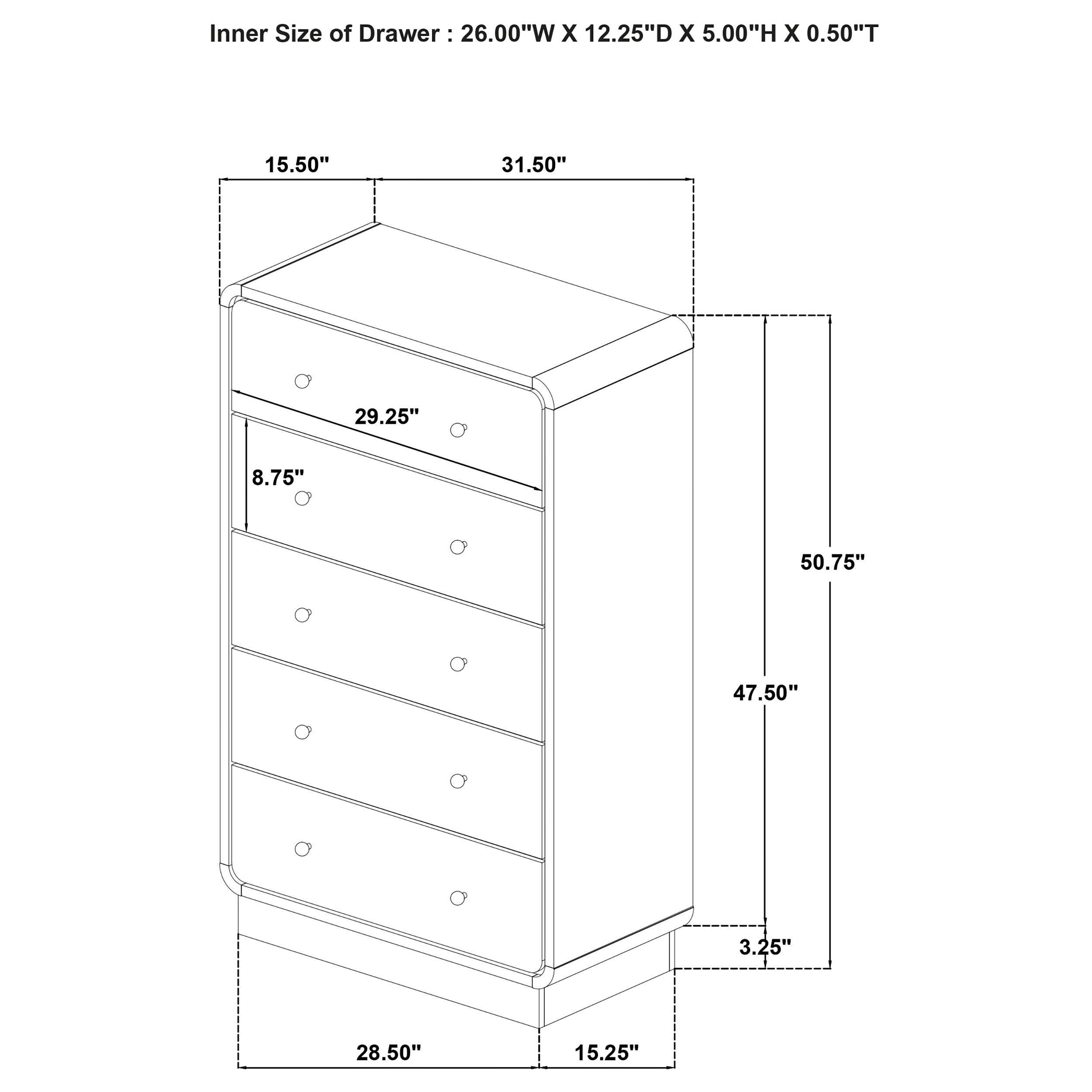 Burton Black 5-Drawer Chest of Drawers for Bedroom Storage.