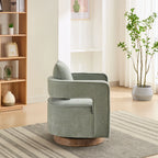 Side profile of Swivel Accent Chair Linen Blend - Weathered Base emphasizing the curved armrest and compact footprint.