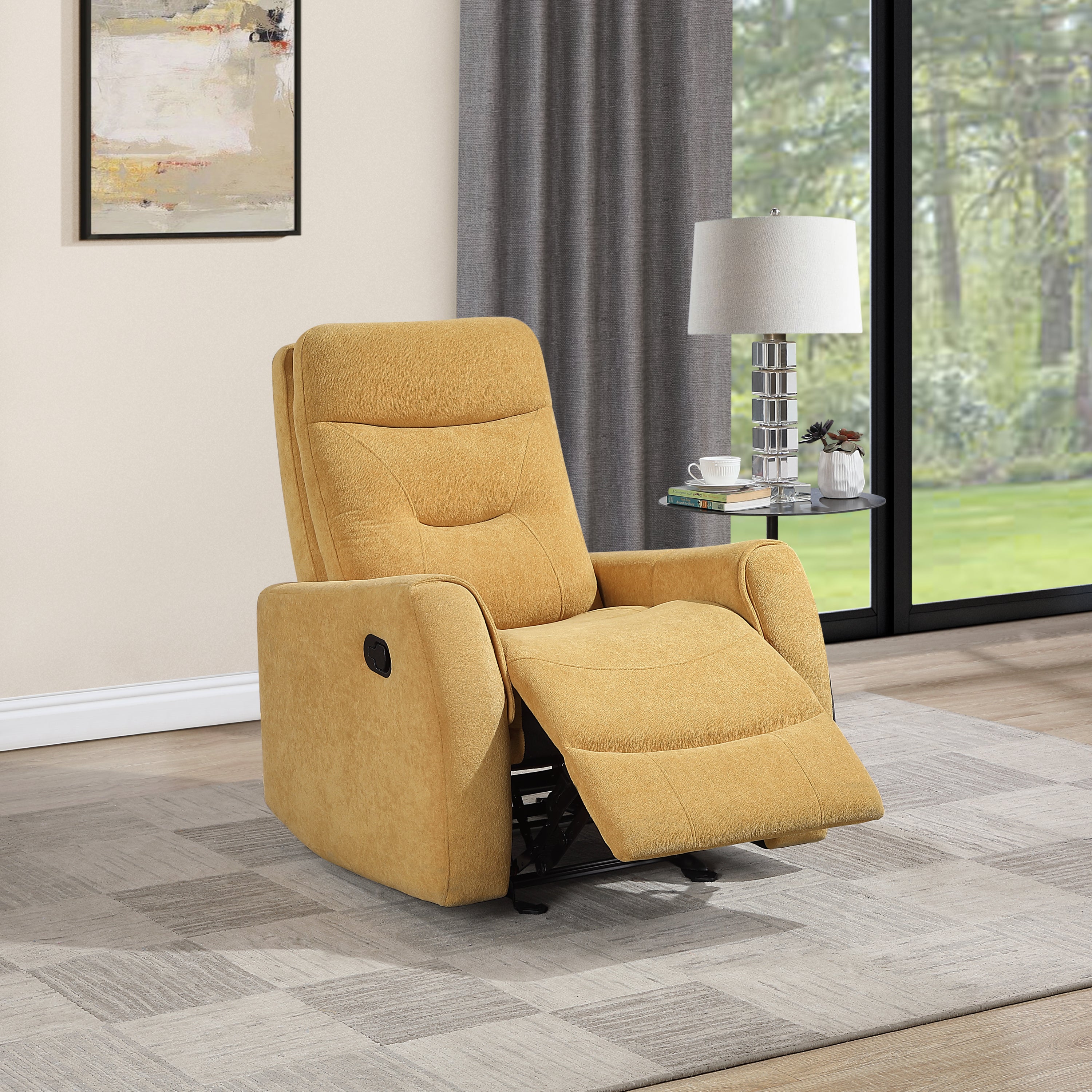 Paterson 34-Inch Yellow Microsuede Velvet Rocking Swivel Recliner