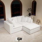 Modular Sectional Sofa - Plush Corduroy Fabric White.