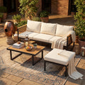 3-Piece Acacia Wood and Steel Outdoor Patio Sofa Set in Beige and Teak
