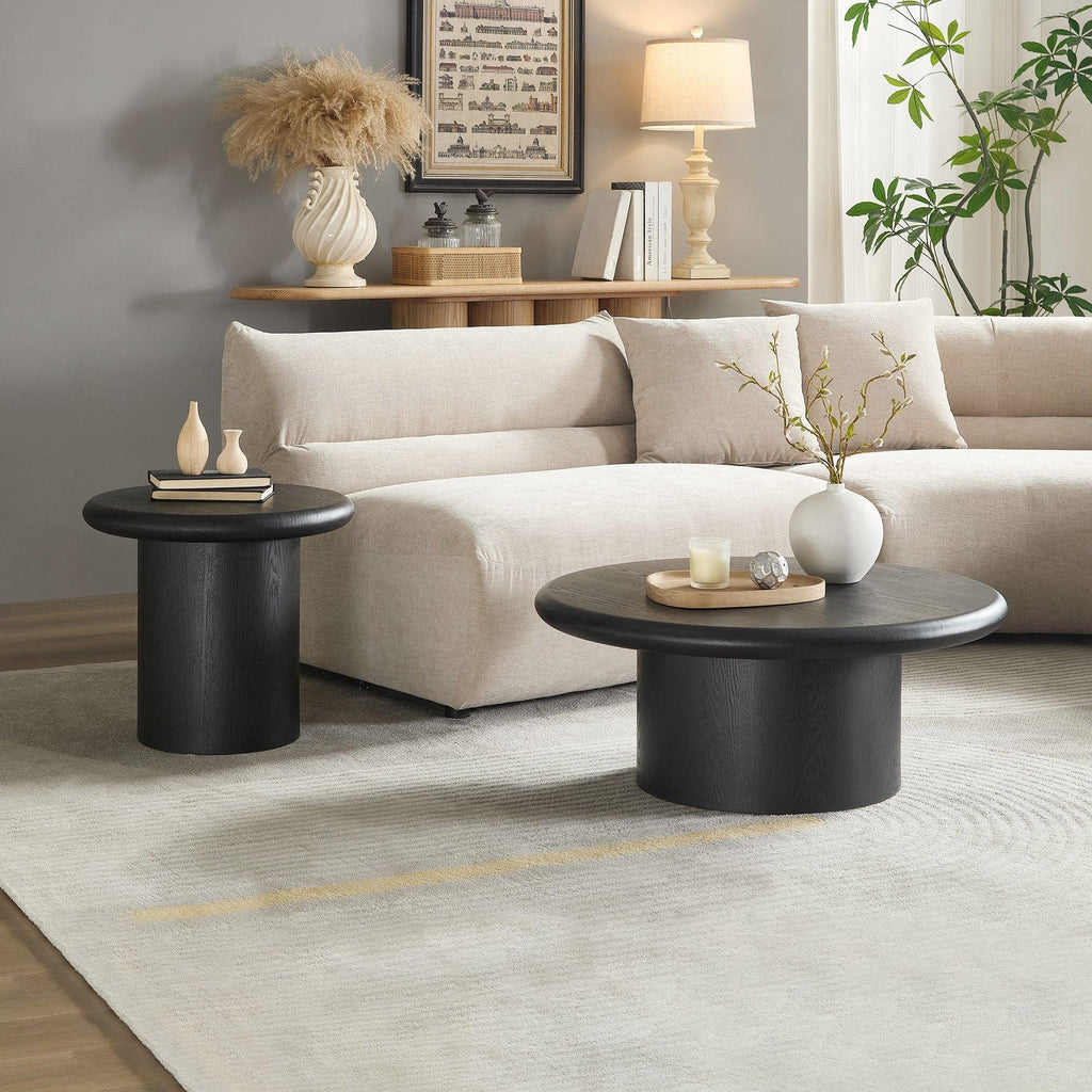 2-Piece Modern Round Coffee Table Set - Easy Assembly.
