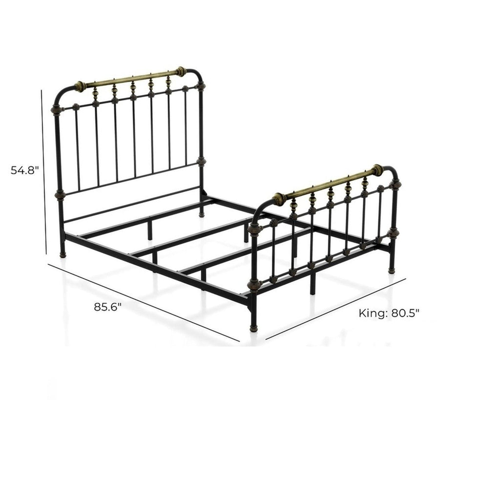 Antique Black King Size Bed with Gold Accents.