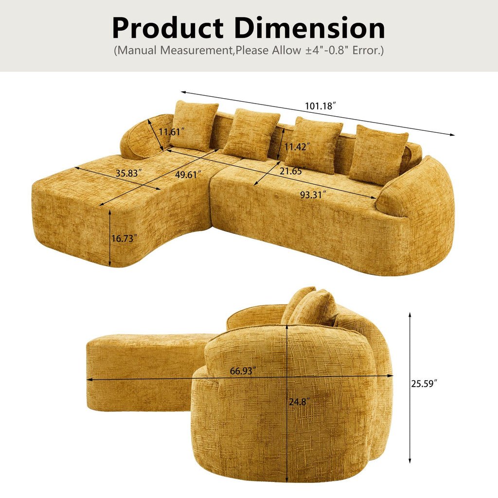 Yellow Chenille L-Shaped Sofa with Comfort and Style.