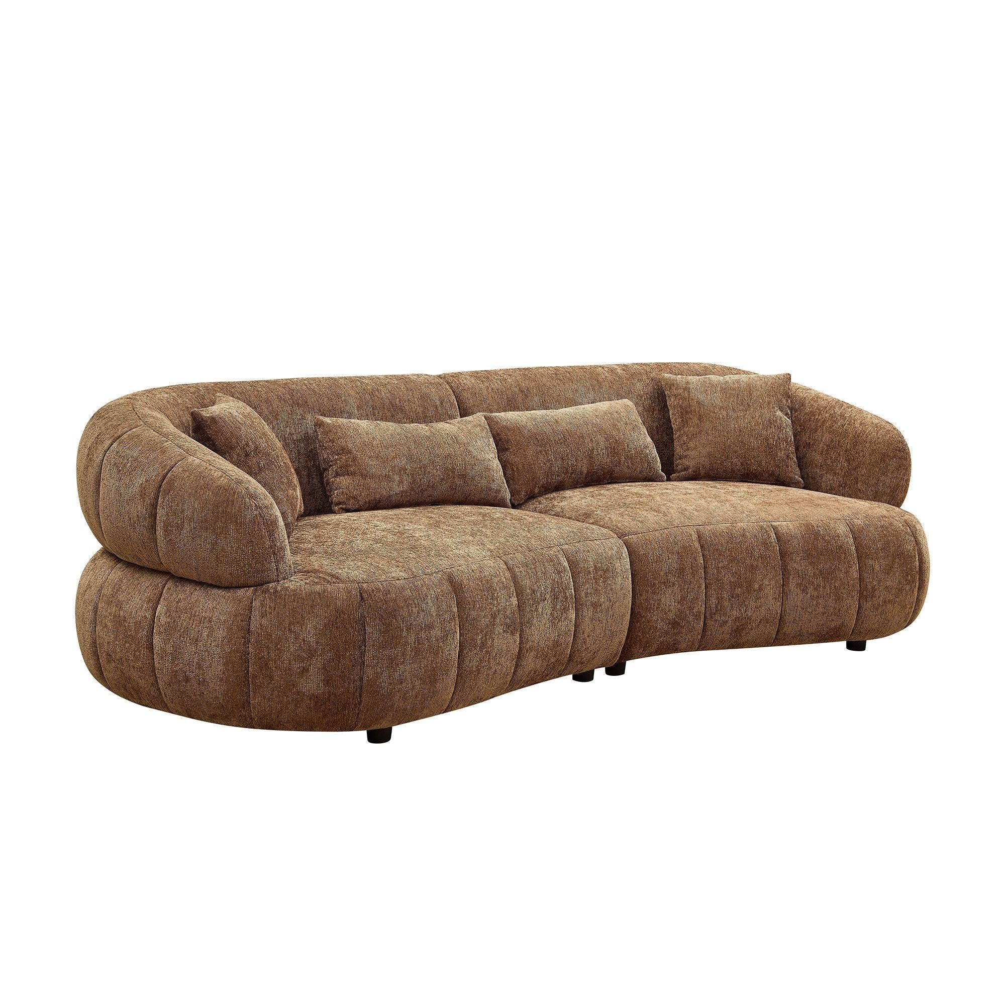 Curved Modern Sofa - 4-Seat Textured Fabric Couch.