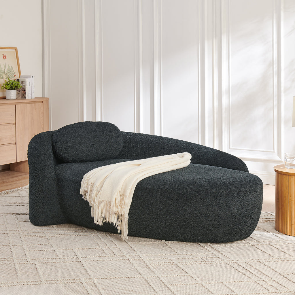 Modern Oval Single Lazy Sofa Chair with Pillow and Side Armrest-Black