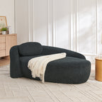Modern Oval Single Lazy Sofa Chair with Pillow and Side Armrest-Black
