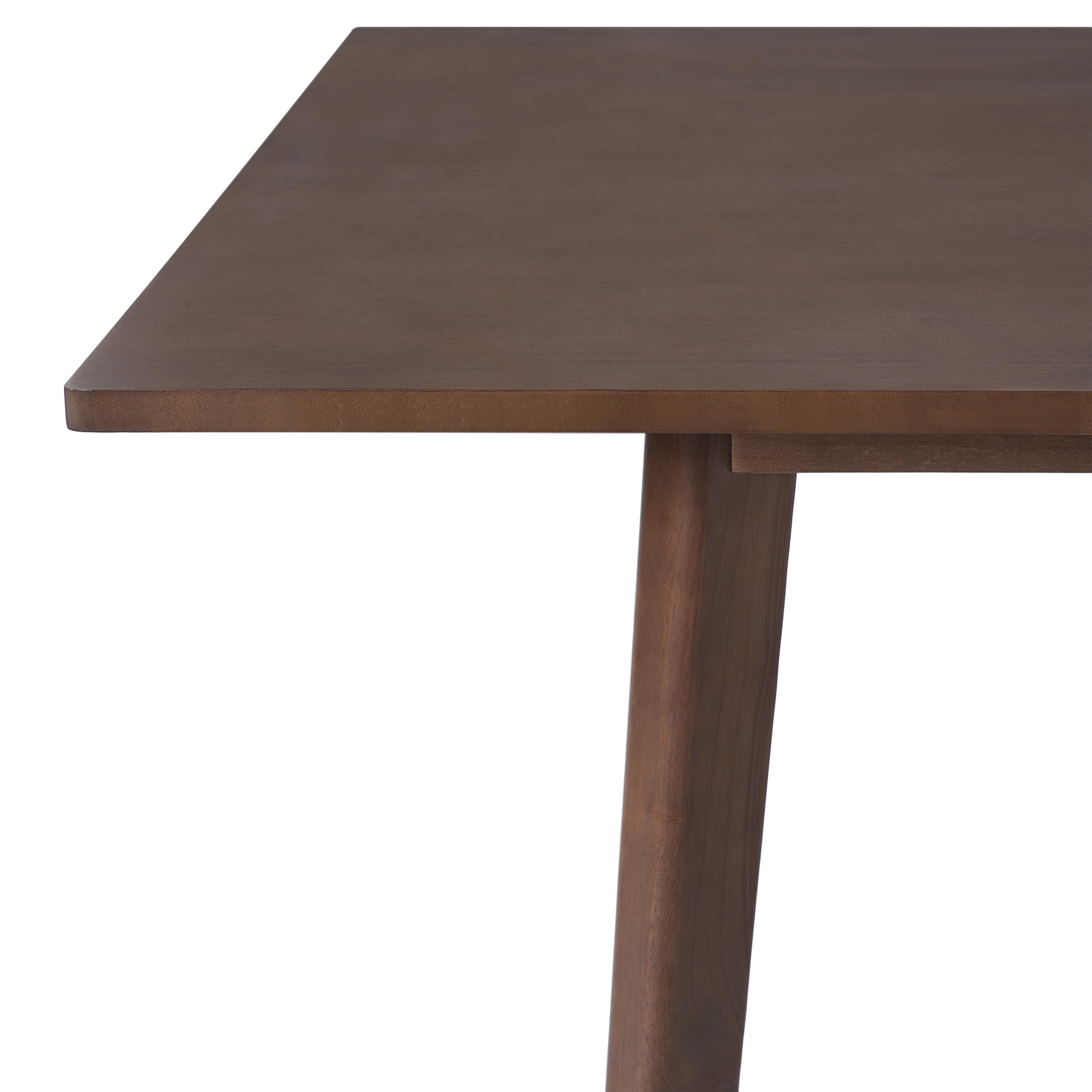 Close-up of walnut finish tabletop from Modern Dining Set showing smooth surface and solid construction for everyday dining use.